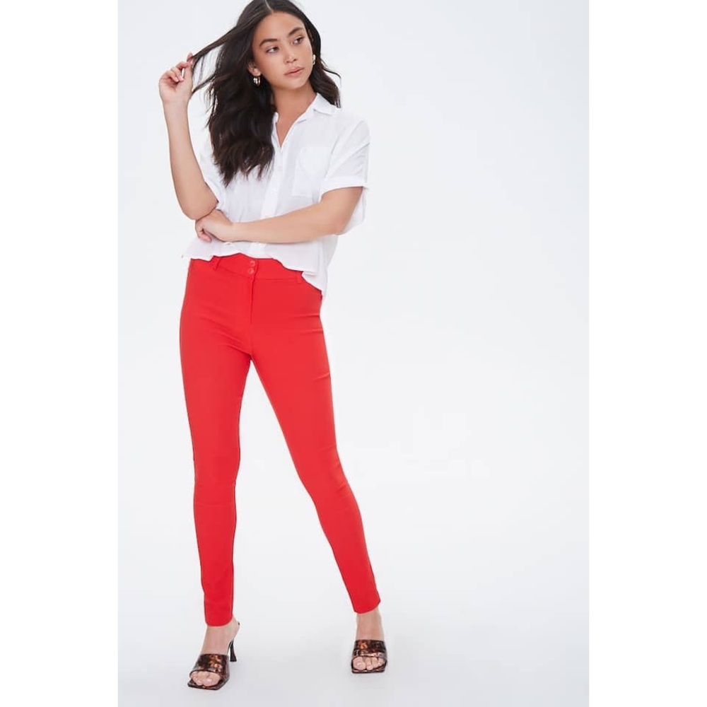 Red High-Rise Tapered Ankle Pants